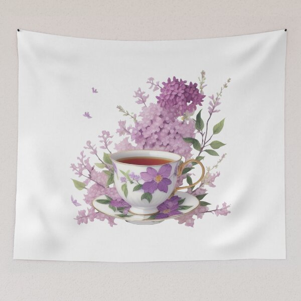Item preview, cup of tea with lilac flowers on background designed and sold by Harmonysens.