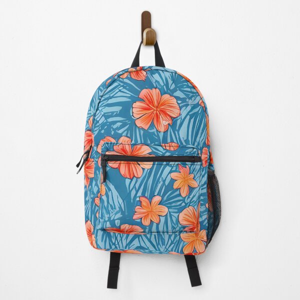 Artikelvorschau, #P515: Orangefarbenes Blumenmuster oder Blau mit Blattnetz, Hawaii-Flower-Power-Muster entworfen und verkauft von FarStarL33.