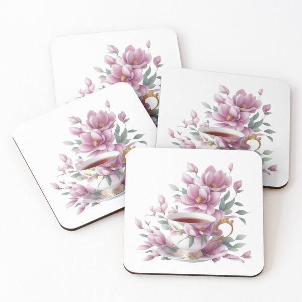 Item preview, cup of tea with magnolia flowers on background designed and sold by Harmonysens.