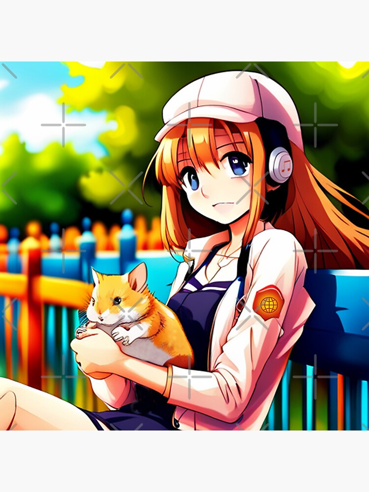 Anime Girl with Hamster at the Park Sticker for Sale by Trenux Redbubble