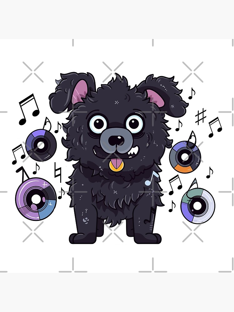Cute Dog Beside CDs and Sheet Music Art Board Print