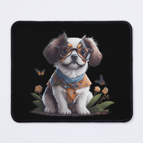Artikelvorschau, Warm und flauschig: Gemütliche Illustration eines Hundes mit Brille und Schmetterlingen entworfen und verkauft von hudaG.