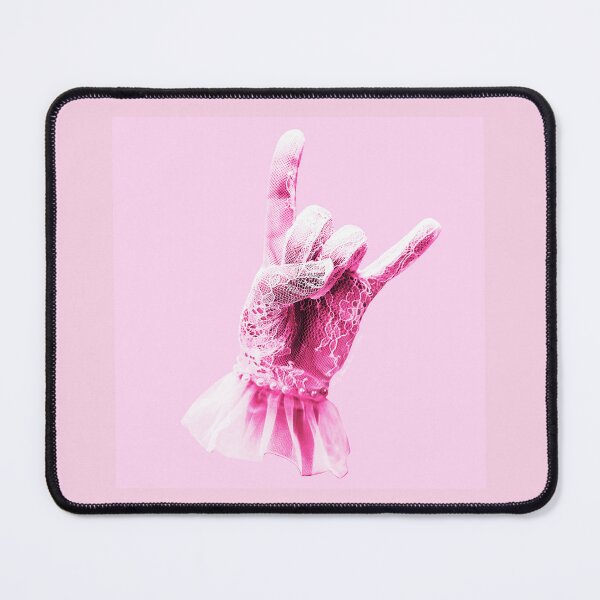 Item preview, Baby Pink Bridal Wedding White Lace Glove with Pearls Feminine Rock On ASL Sign Hand Symbol Digital Collage Photograph designed and sold by ARTbyABACCUS.