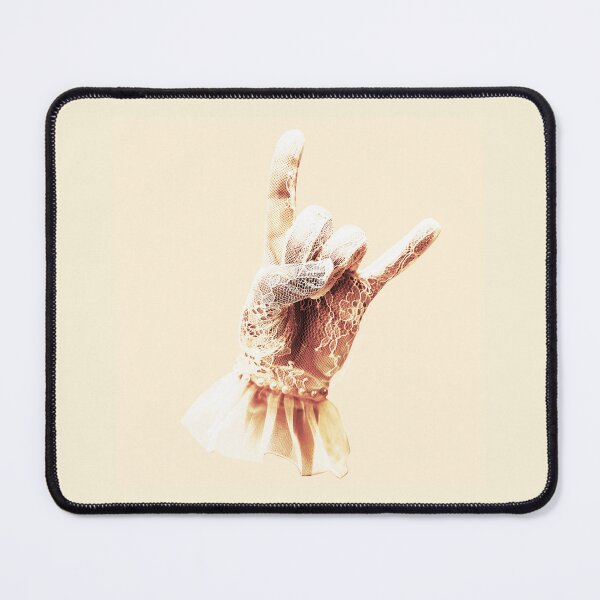 Item preview, Vintage Yellow Cream Bridal Wedding White Lace Glove with Pearls Feminine Rock On ASL Sign Hand Symbol Digital Collage Photograph designed and sold by ARTbyABACCUS.