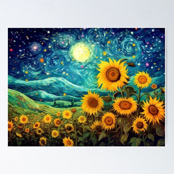 Item preview, Sunflower field under starry night designed and sold by Ahmed El-Hamedy.