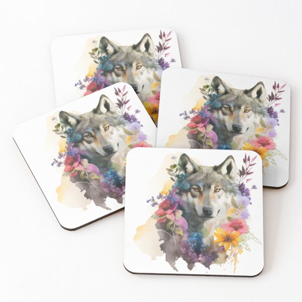 Item preview, Majestic Wolf: A Watercolor Portrait Surrounded by Blooming Beauty designed and sold by NathalieRached.