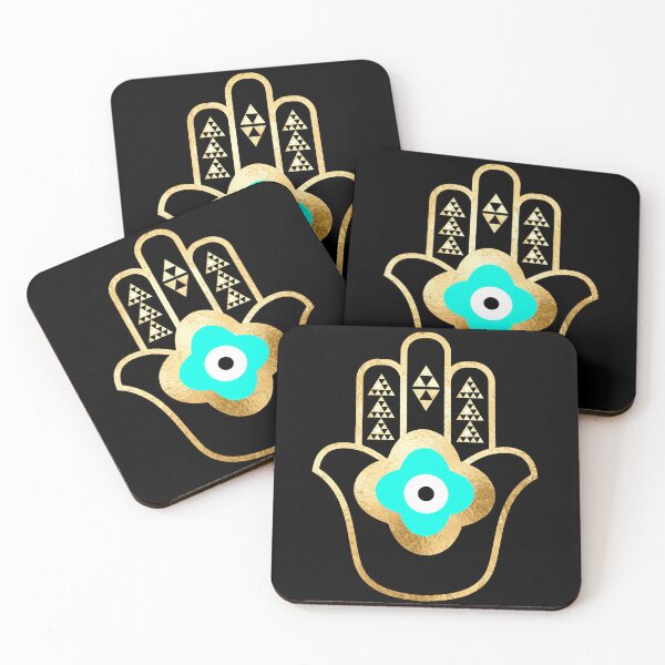 Item preview, Evil Eye Hamsa Hand turquoise gold foil designed and sold by sofiahawk.