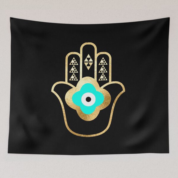 Item preview, Evil Eye Hamsa Hand turquoise gold foil designed and sold by sofiahawk.