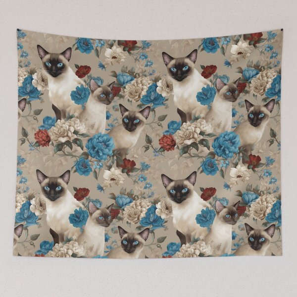 Item preview, Siamese and Blue Flowers designed and sold by pinkal.
