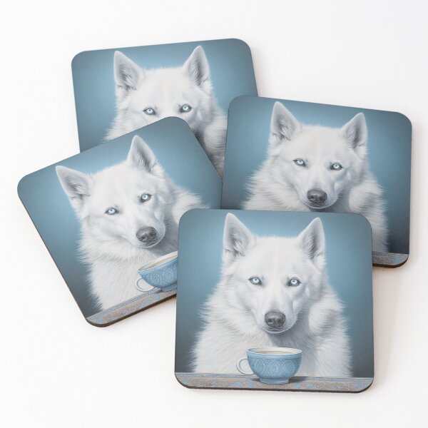 Item preview, A White Husky Drinking Coffee designed and sold by WinterWifeArt.