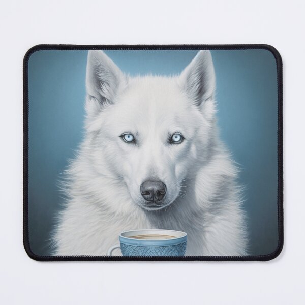 Item preview, A White Husky Drinking Coffee designed and sold by WinterWifeArt.