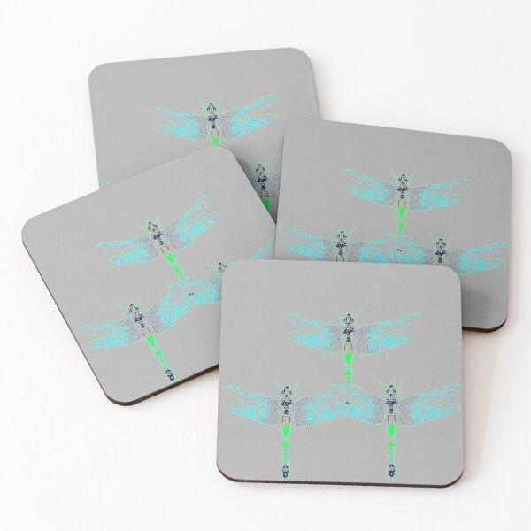 Item preview, BLUE-GREEN TRANSPARENT DRAGONFLIES GREY ART designed and sold by sharlesart.