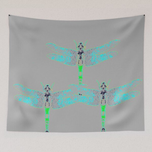 Item preview, BLUE-GREEN TRANSPARENT DRAGONFLIES GREY ART designed and sold by sharlesart.