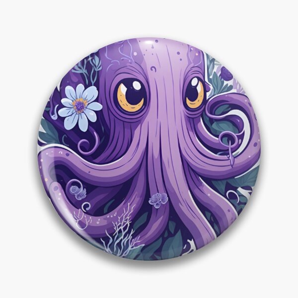 Artikelvorschau, Cute Purple Octopus: Playful Sea Creature with Delightful Plant Elements entworfen und verkauft von QualityQuest.