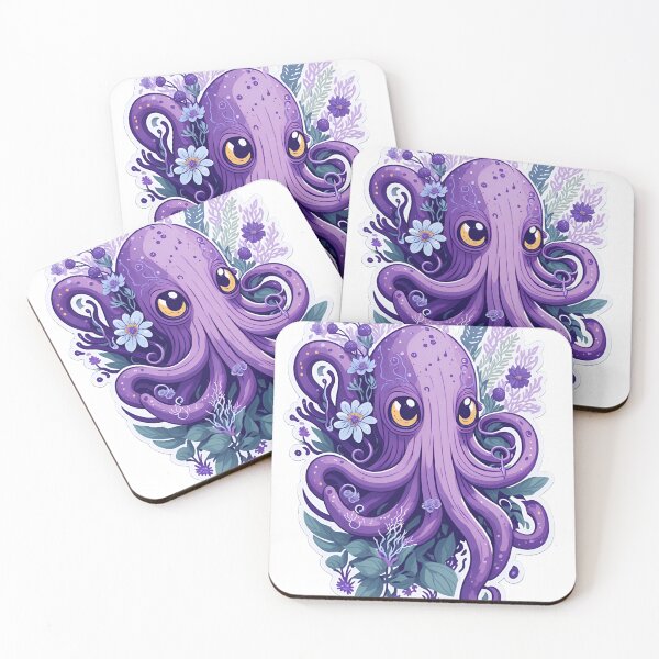 Item preview, Cute Purple Octopus: Playful Sea Creature with Delightful Plant Elements designed and sold by QualityQuest.