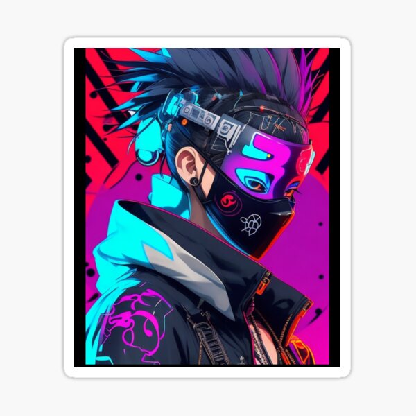 The Neon Nephilim An Abstract Samurai Villain in Swag Attire Sticker