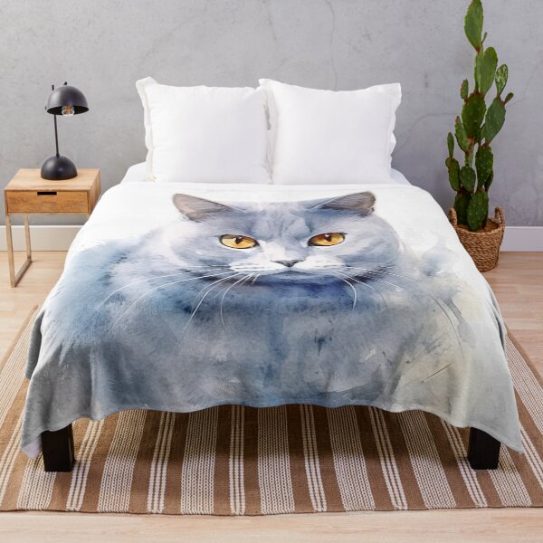 Item preview, Chartreux Cat watercolor painting designed and sold by iconiquehk.