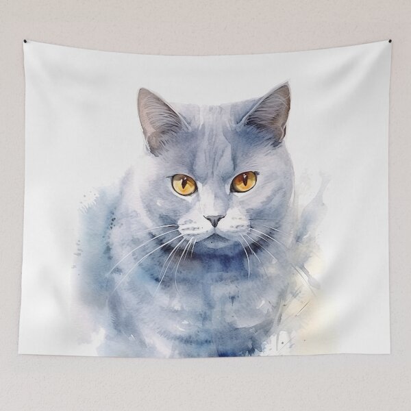 Item preview, Chartreux Cat watercolor painting designed and sold by iconiquehk.