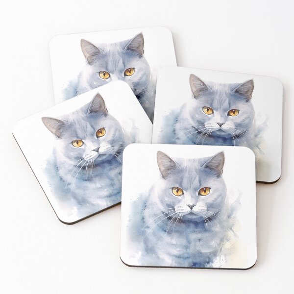 Item preview, Chartreux Cat watercolor painting designed and sold by iconiquehk.