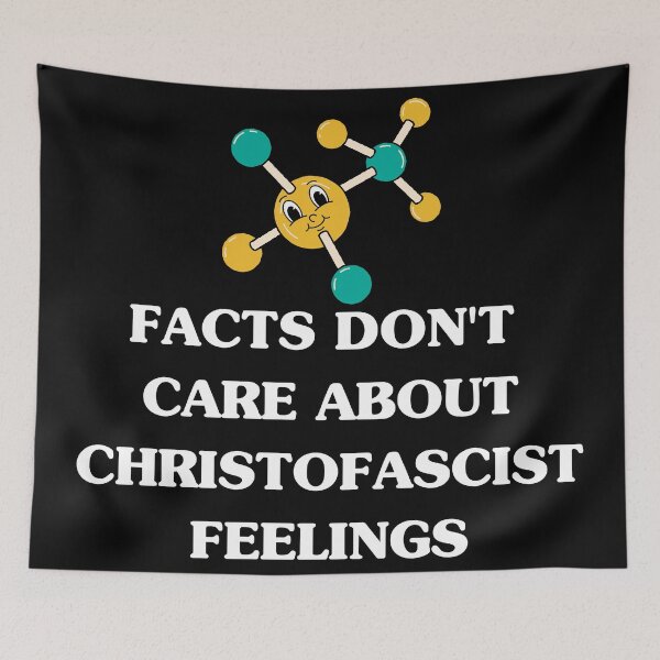 Item preview, "Facts Don't Care About Christofascist feelings" smirking atom designed and sold by Write-to-Rebel.