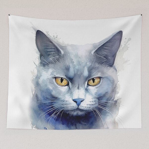 Item preview, Chartreux Cat watercolor painting 2 designed and sold by iconiquehk.