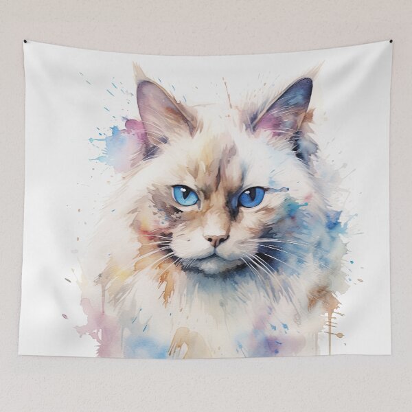 Item preview, Birman Cat watercolor painting designed and sold by iconiquehk.