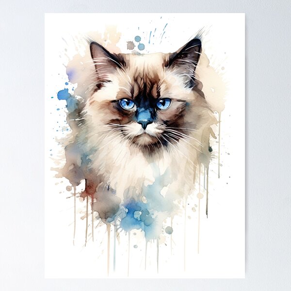 Item preview, Birman Cat watercolor painting 2 designed and sold by iconiquehk.