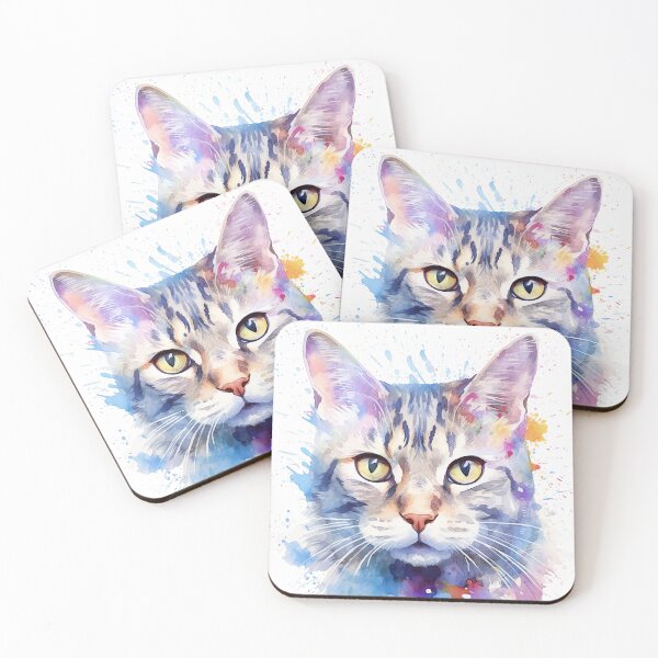Item preview, American Short-hair cat watercolor painting designed and sold by iconiquehk.