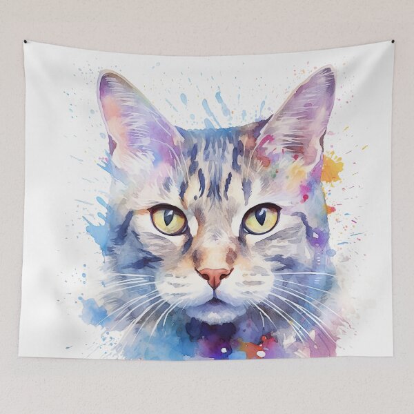 Item preview, American Short-hair cat watercolor painting designed and sold by iconiquehk.