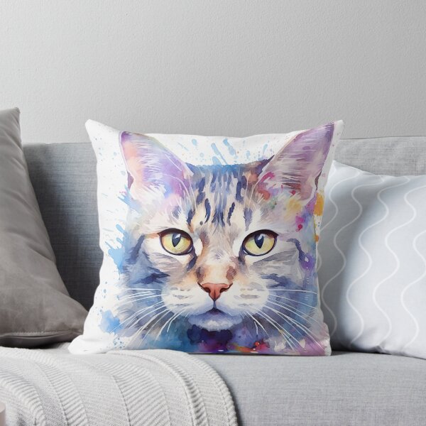 Item preview, American Short-hair cat watercolor painting designed and sold by iconiquehk.