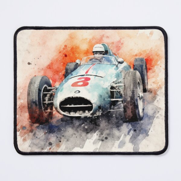 Item preview, Stirling Moss 1955 Vintage Mercedes W196 F1 Watercolour Painting Print designed and sold by PicTechNowArt.