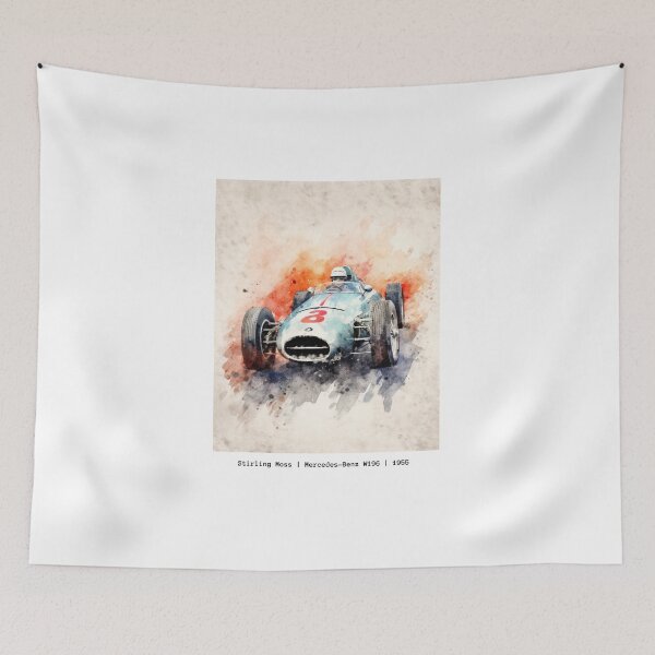 Item preview, Stirling Moss 1955 Vintage Mercedes W196 F1 Watercolour Painting Print   designed and sold by PicTechNowArt.