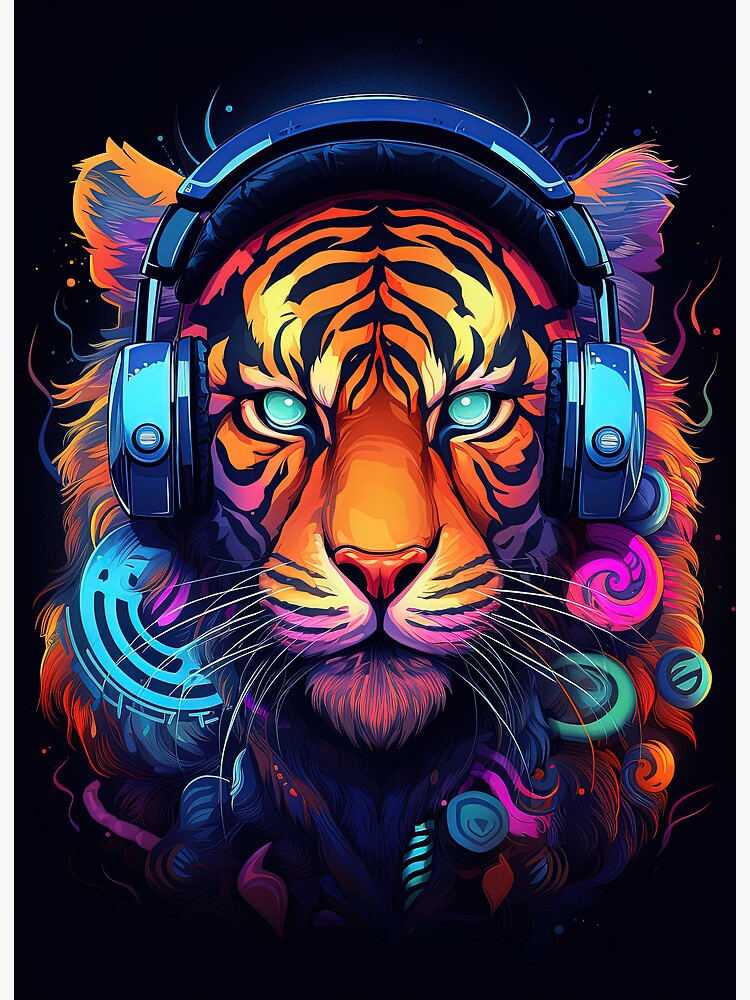 Neon Symphony: A Ferocious Tiger Dressed in Sound