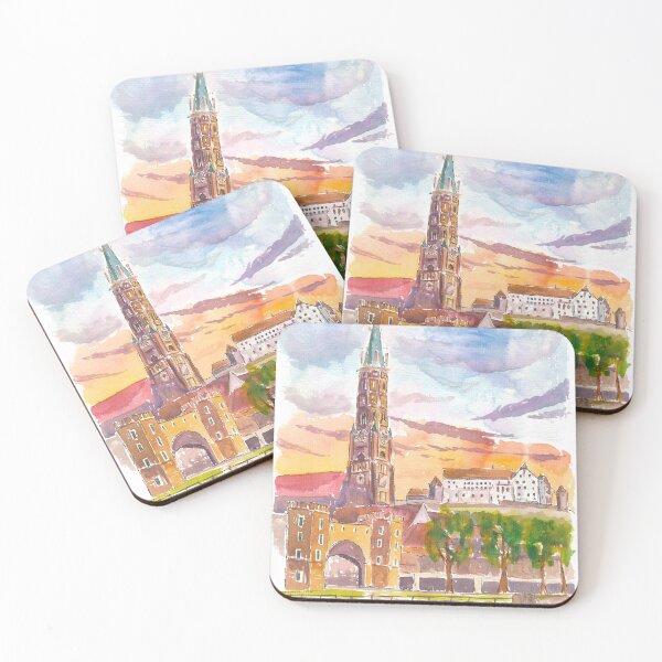 Item preview, Landshut Bavaria Morning View of City Gate Church and Trausnitz designed and sold by artshop77.