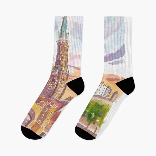 Item preview, Landshut Bavaria Morning View of City Gate Church and Trausnitz designed and sold by artshop77.