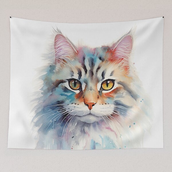 Item preview, Siberian cat watercolor painting designed and sold by iconiquehk.