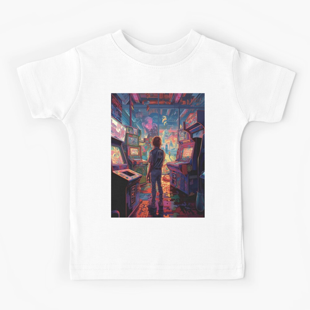 Glowing Pixels: Embracing the Neon Arcade Era of the 1990s Kids T-Shirt  for Sale by retro-typo