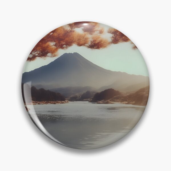 Aperçu de l'œuvre Paysage du lac du Japon dans les montagnes de style vintage créée et vendue par JacobVisuals.