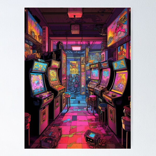 Retro Gaming Wonderland: Reviving the Neon Arcade Dreams Poster for Sale  by retro-typo