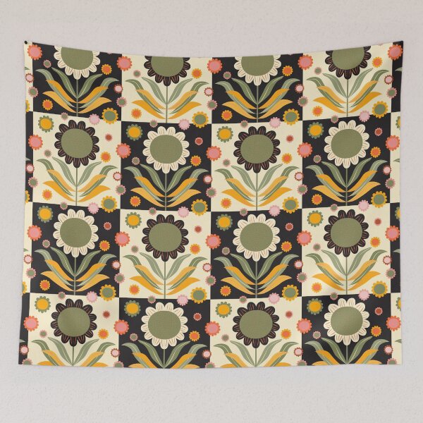 Item preview, Scandinavian Retro Flowers on black and white designed and sold by Anne-Leue.