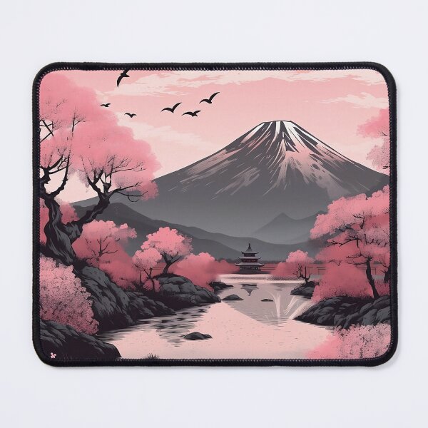 Item preview, Japanese cherry  blossom landscape in pinks and blacks designed and sold by Willow Art Boutique.