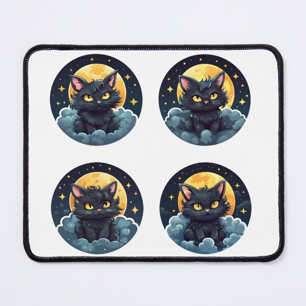 Item preview, Mischievous cats - Evil cats - Furry cats - Black cats floating on a puffy cloud surrounded by stars and the moon - Sticker pack designed and sold by StickerForDays.