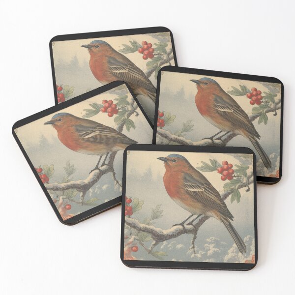 Artikelvorschau, Vintage Illustration des niedlichen Robin entworfen und verkauft von Happy Mood Design.