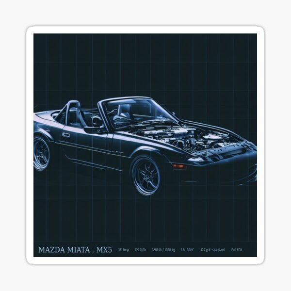 Item preview, BLUEPRINT OF A MAZDA MIATA MX5, Art, Car Design, line art, blueprint style designed and sold by A-----Guy.
