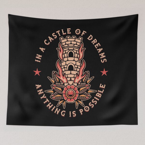 Item preview, In a Castle of Dreams, Old School, Neo Traditional Style Castle and Rose Tattoo designed and sold by Proverbial Wisdom Design.