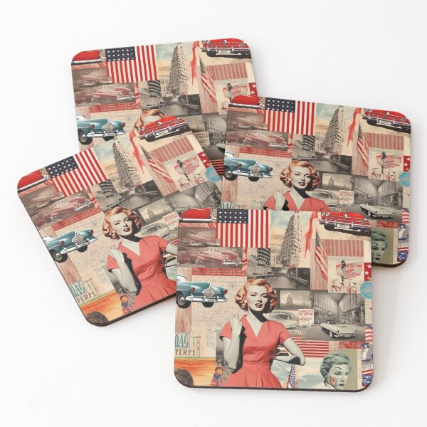 Item preview, America Beauty Retro Vintage Patchwork Collage Pattern of Americana designed and sold by BrandonArtWorld.