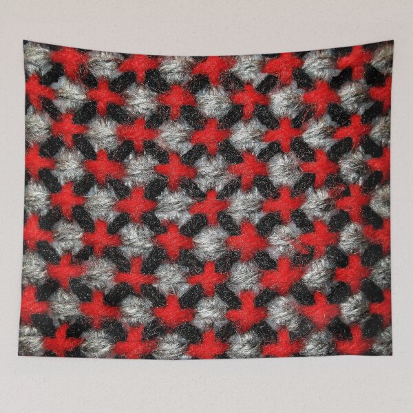 Item preview, Criss Cross Red Black Grey Yarn Art designed and sold by Scott and Mary Schneider art_photography.