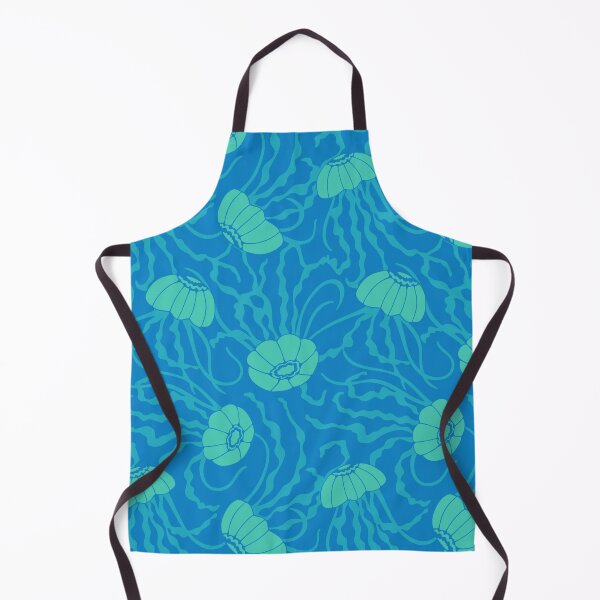 Item preview, JELLIES Gently Swimming Jellyfish Coastal Ocean Undersea Aquarium Sea Creatures in 1970s Retro Turquoise on Blue - UnBlink Studio by Jackie Tahara designed and sold by Jackie Tahara of UnBlink Studio.