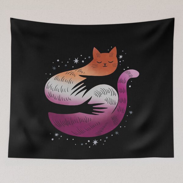 Item preview, Lesbian Cat Hug LGBT Gay Pride Flag designed and sold by Clara Hollins.