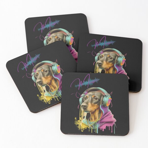 Item preview, The design features a dachshund dog wearing a pair of sleek headphones.  designed and sold by varodesign.